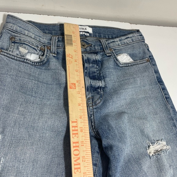 Pistola distressed high rise straight leg light blue wash denim size 27X28.5 - Picture 5 of 12